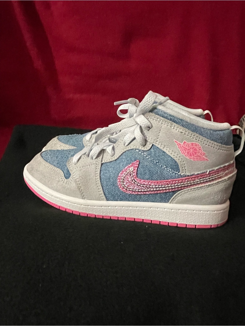 Nike Kids' Mid-Top Sneakers in Grey, Denim & Pink 2.5y